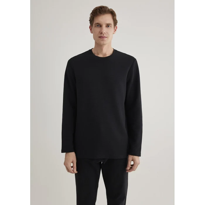 Mavi 064622-21842 Uzun Kollu Dokulu Siyah Tişört