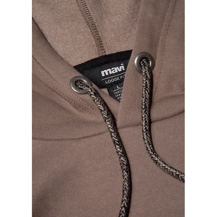 Mavi 065809-87875 Mavi Logo Nakışlı Kapüşonlu Kahverengi Sweatshirt