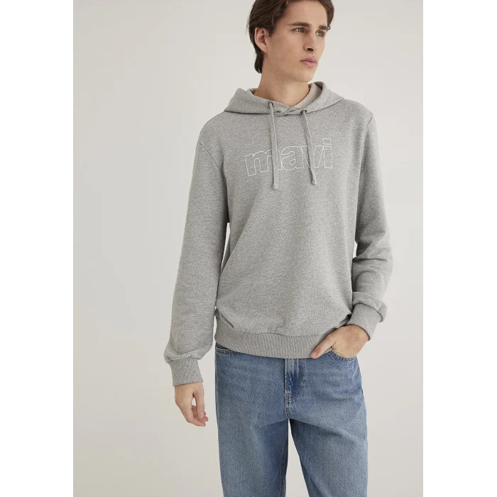 Mavi 065606-28387 Mavi Logo Baskılı Kapüşonlu Gri Sweatshirt