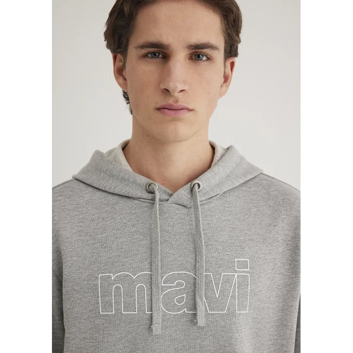 Mavi 065606-28387 Mavi Logo Baskılı Kapüşonlu Gri Sweatshirt