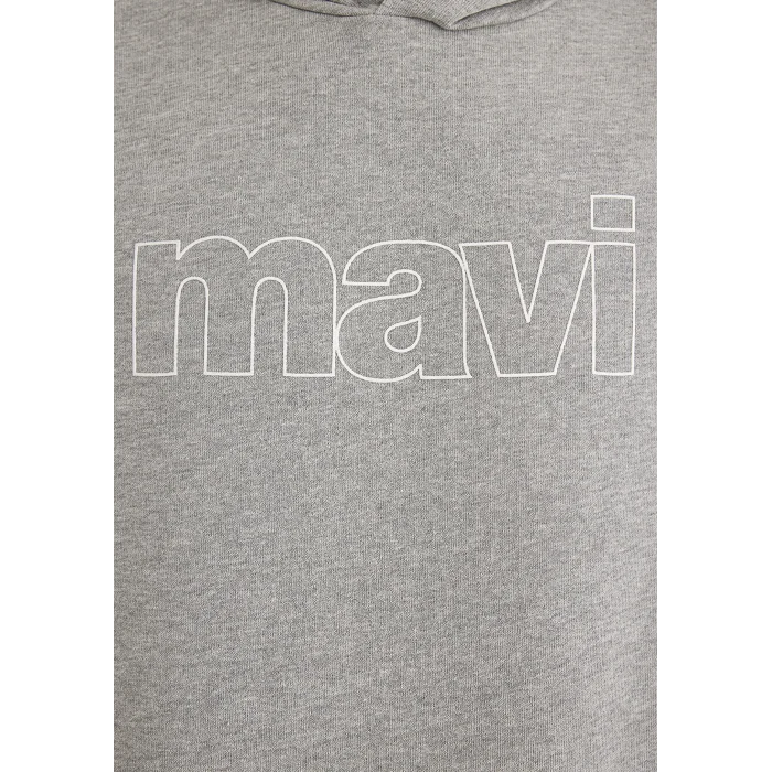 Mavi 065606-28387 Mavi Logo Baskılı Kapüşonlu Gri Sweatshirt