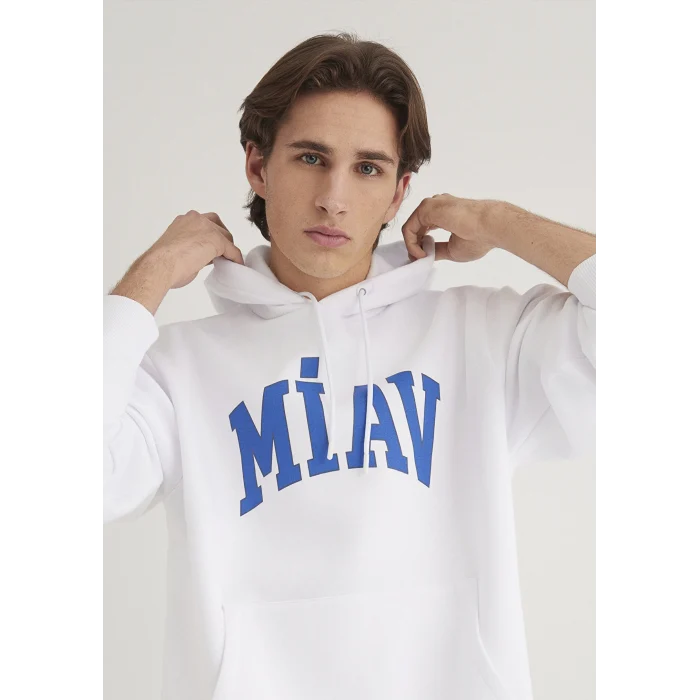 Mavi 0S10122-620 Miav Baskılı Kapüşonlu Beyaz Sweatshirt
