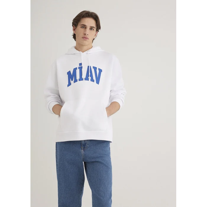 Mavi 0S10122-620 Miav Baskılı Kapüşonlu Beyaz Sweatshirt
