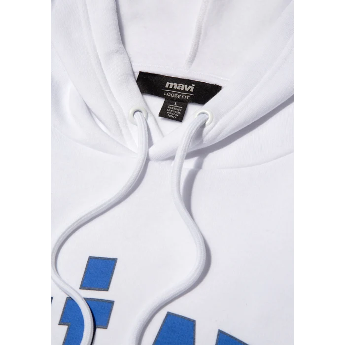 Mavi 0S10122-620 Miav Baskılı Kapüşonlu Beyaz Sweatshirt