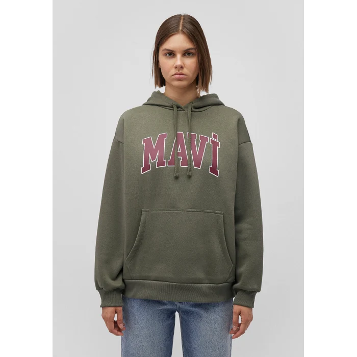 Mavi 1600361-71581 Mavi Logo Baskılı Kapüşonlu Haki Sweatshirt