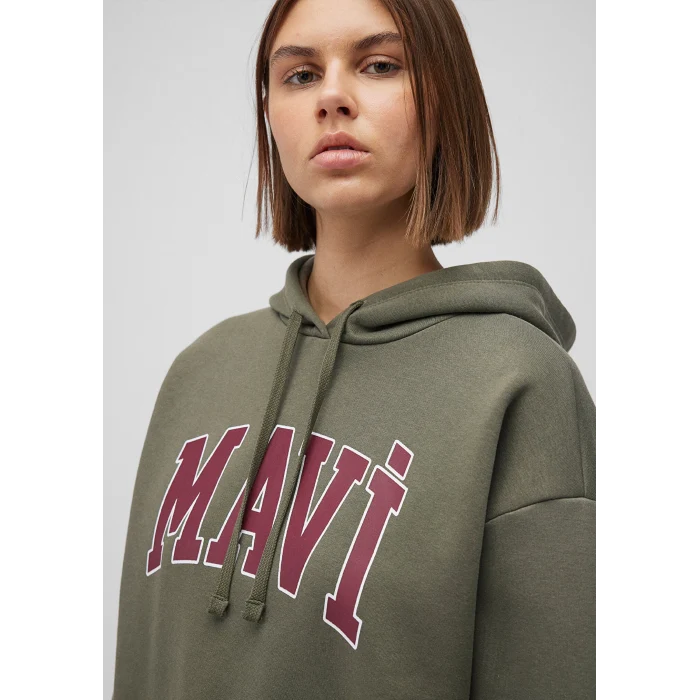 Mavi 1600361-71581 Mavi Logo Baskılı Kapüşonlu Haki Sweatshirt