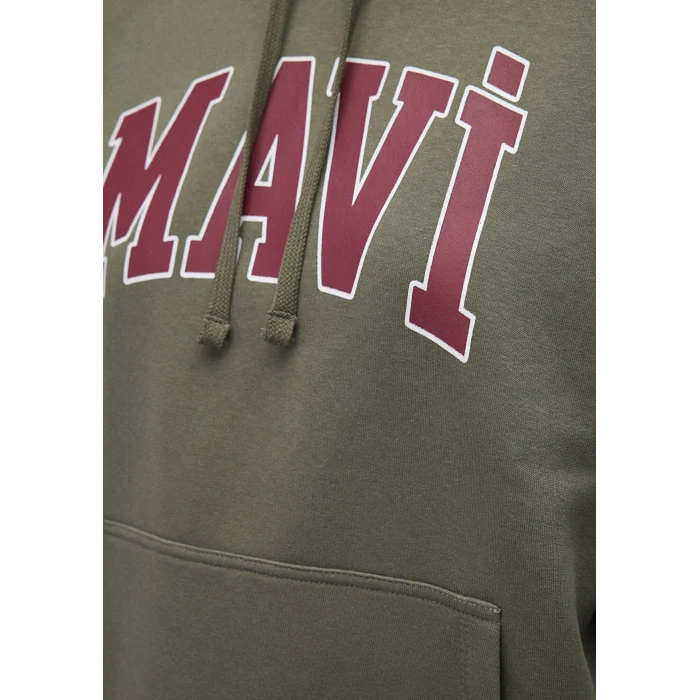 Mavi 1600361-71581 Mavi Logo Baskılı Kapüşonlu Haki Sweatshirt