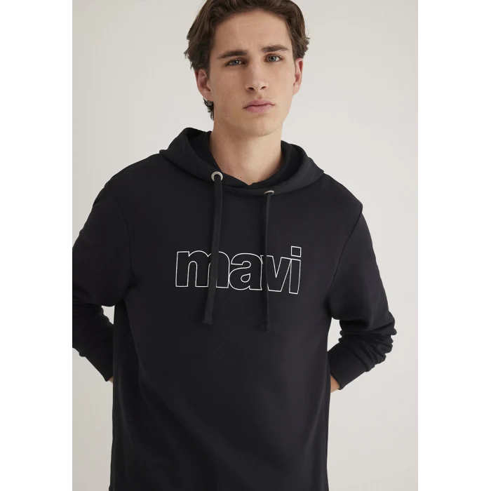 Mavi 065606-900 Mavi Logo Baskılı Kapüşonlu Siyah Sweatshirt