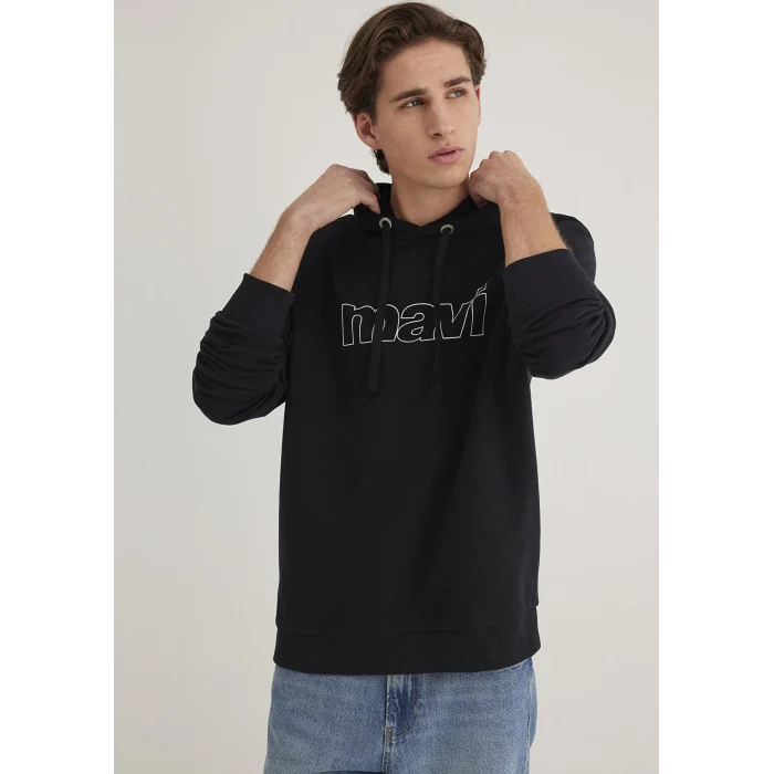 Mavi 065606-900 Mavi Logo Baskılı Kapüşonlu Siyah Sweatshirt