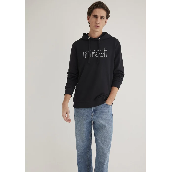 Mavi 065606-900 Mavi Logo Baskılı Kapüşonlu Siyah Sweatshirt