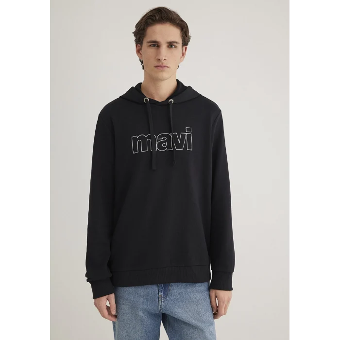 Mavi 065606-900 Mavi Logo Baskılı Kapüşonlu Siyah Sweatshirt
