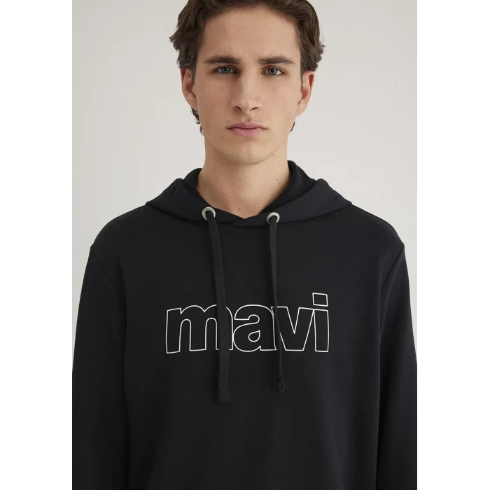 Mavi 065606-900 Mavi Logo Baskılı Kapüşonlu Siyah Sweatshirt