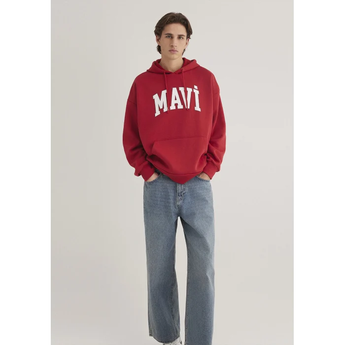 Mavi 067149-86417 Mavi Logo Baskılı Kapüşonlu Kırmızı Sweatshirt