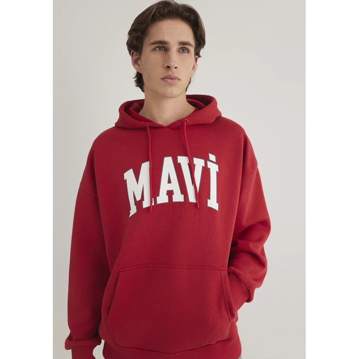Mavi 067149-86417 Mavi Logo Baskılı Kapüşonlu Kırmızı Sweatshirt