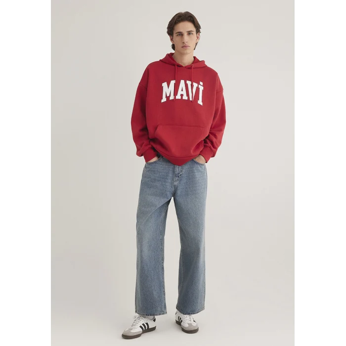 Mavi 067149-86417 Mavi Logo Baskılı Kapüşonlu Kırmızı Sweatshirt