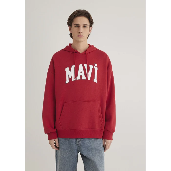 Mavi 067149-86417 Mavi Logo Baskılı Kapüşonlu Kırmızı Sweatshirt