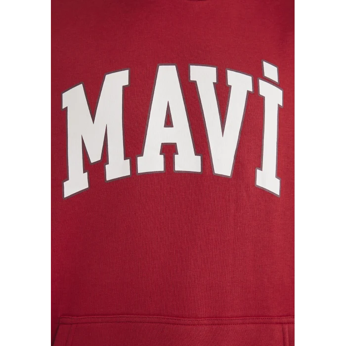 Mavi 067149-86417 Mavi Logo Baskılı Kapüşonlu Kırmızı Sweatshirt
