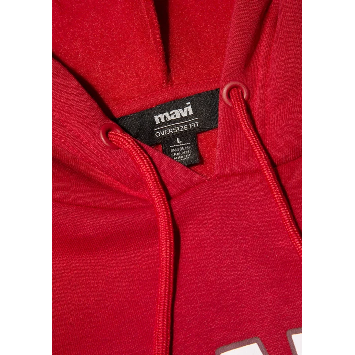 Mavi 067149-86417 Mavi Logo Baskılı Kapüşonlu Kırmızı Sweatshirt