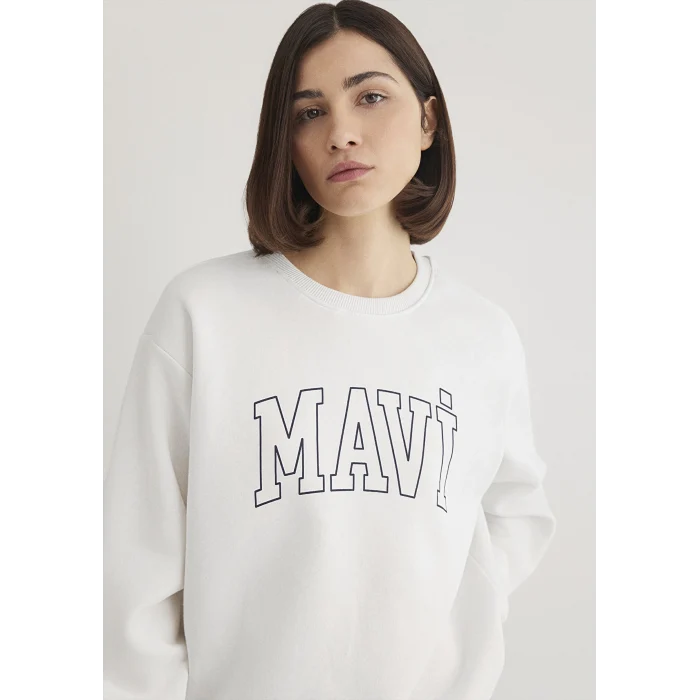 Mavi 1611192-70057 Mavi Logo Baskılı Beyaz Sweatshirt