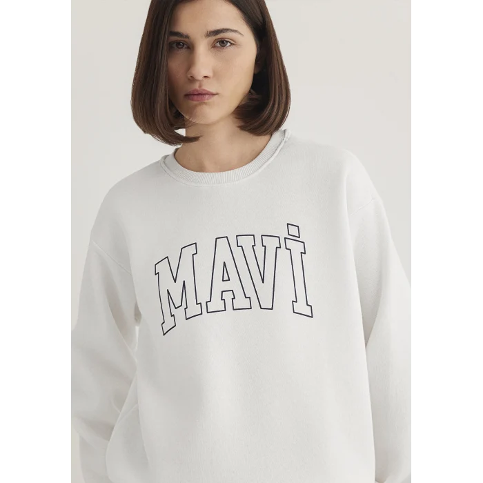 Mavi 1611192-70057 Mavi Logo Baskılı Beyaz Sweatshirt