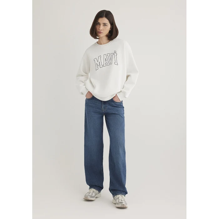 Mavi 1611192-70057 Mavi Logo Baskılı Beyaz Sweatshirt