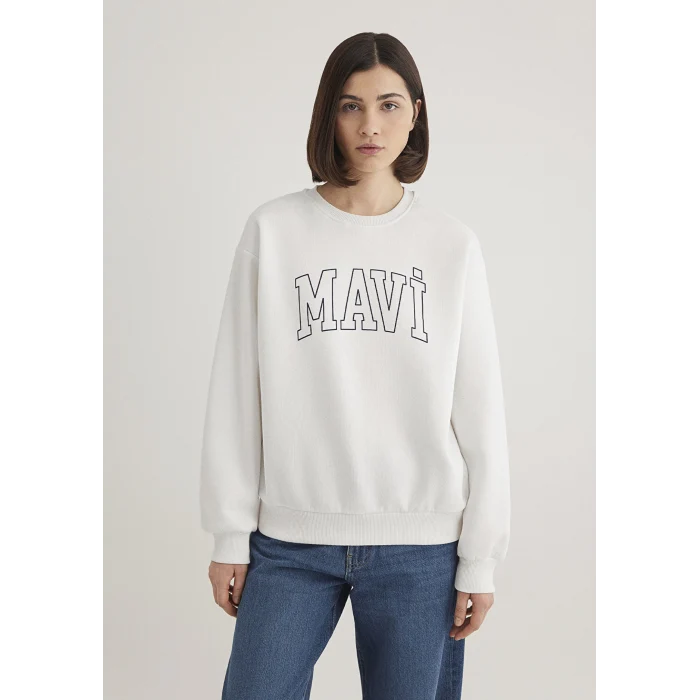 Mavi 1611192-70057 Mavi Logo Baskılı Beyaz Sweatshirt
