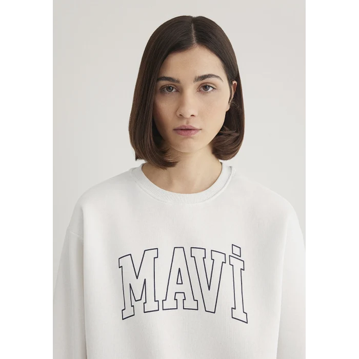 Mavi 1611192-70057 Mavi Logo Baskılı Beyaz Sweatshirt