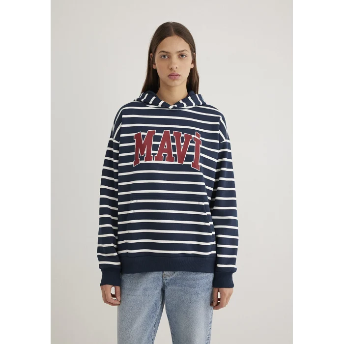 Mavi 1S10118-81518 Mavi Logo Baskılı Lacivert Çizgili Sweatshirt