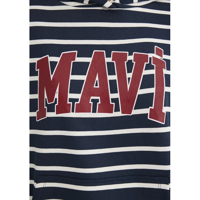 Mavi 1S10118-81518 Mavi Logo Baskılı Lacivert Çizgili Sweatshirt