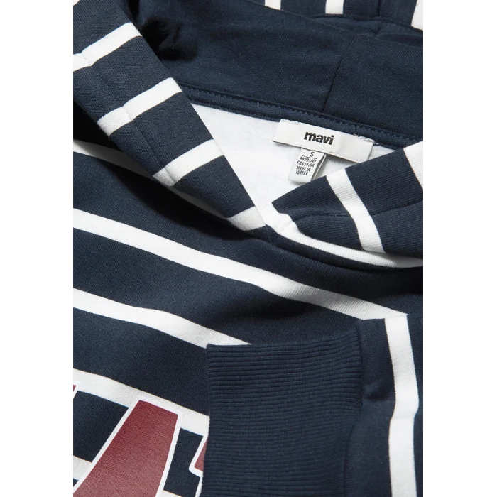 Mavi 1S10118-81518 Mavi Logo Baskılı Lacivert Çizgili Sweatshirt