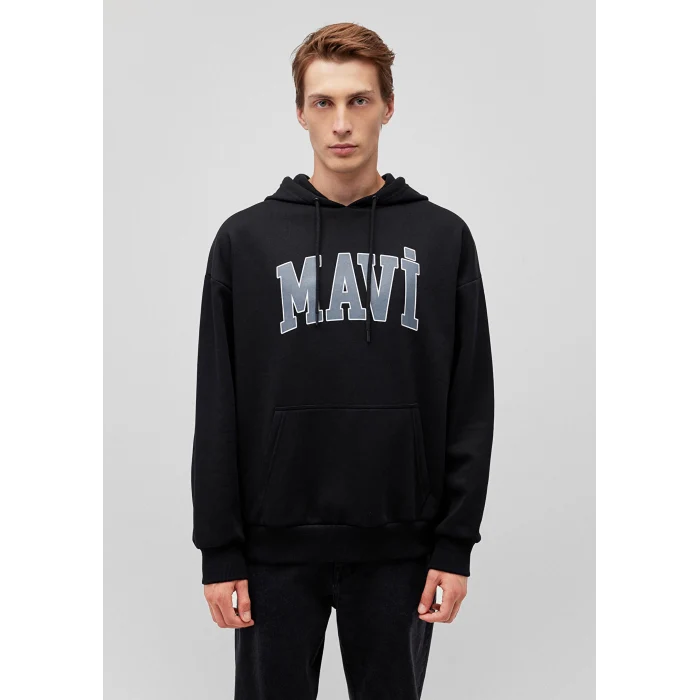 Mavi 067149-902 Mavi Logo Baskılı Kapüşonlu Siyah Sweatshirt