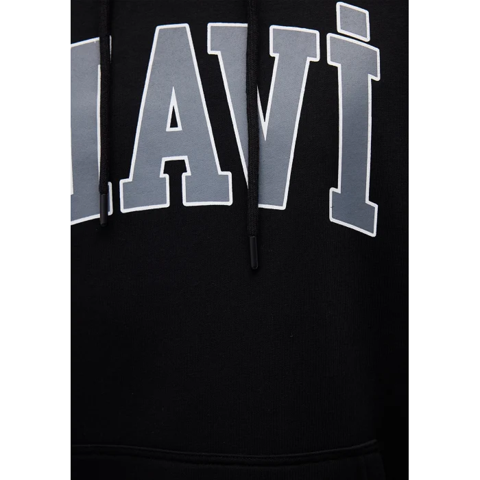 Mavi 067149-902 Mavi Logo Baskılı Kapüşonlu Siyah Sweatshirt