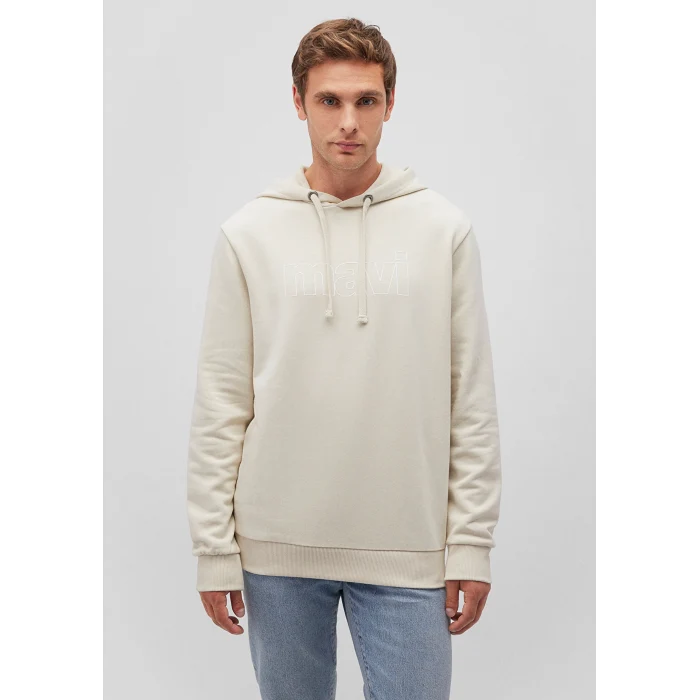 Mavi 065606-70134 Mavi Logo Baskılı Kapüşonlu Bej Sweatshirt