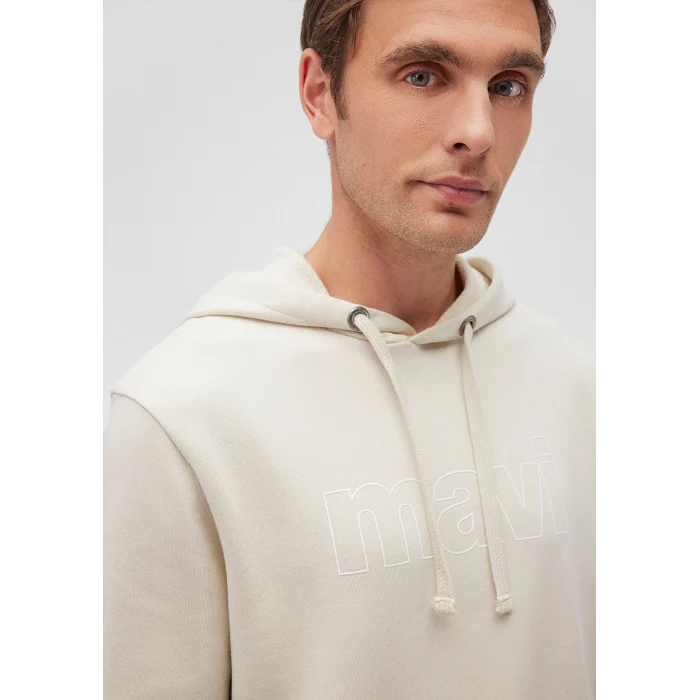 Mavi 065606-70134 Mavi Logo Baskılı Kapüşonlu Bej Sweatshirt