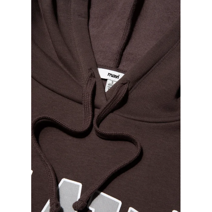 Mavi 1600361-70222 Mavi Logo Baskılı Kapüşonlu Kahverengi Sweatshirt