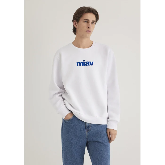 Mavi 0610925-620 Miav Baskılı Beyaz Sweatshirt