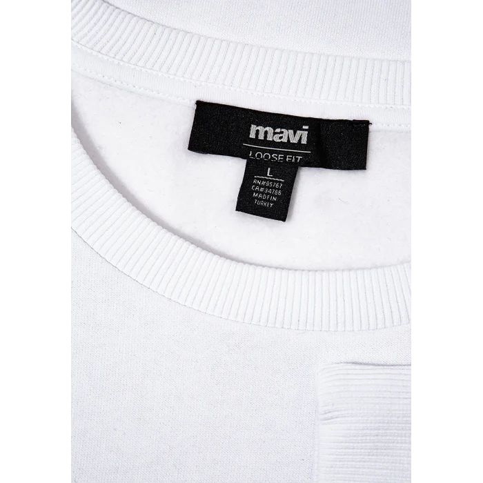 Mavi 0610925-620 Miav Baskılı Beyaz Sweatshirt