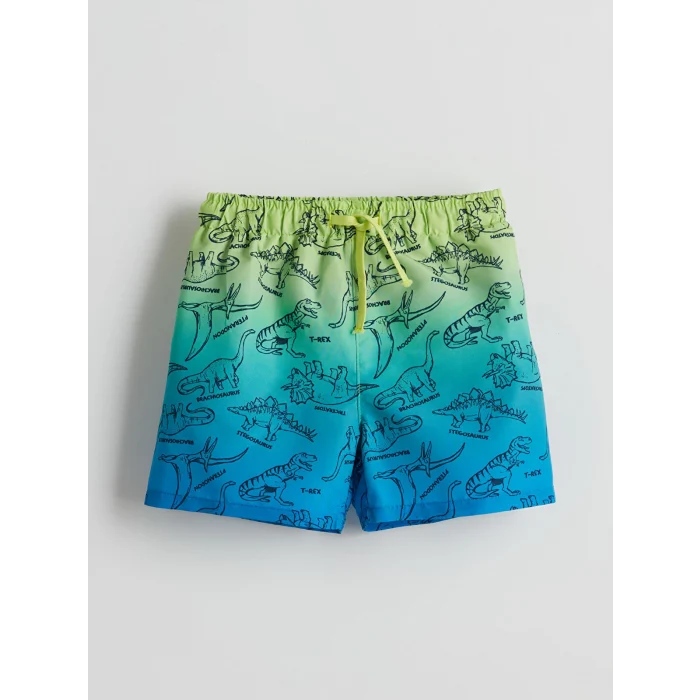 LCW Kids Mavi Beli Lastikli Baskılı Erkek Çocuk Yüzme Şort