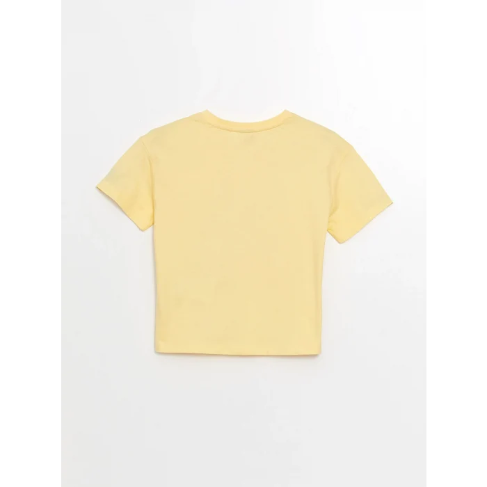 LCW Kids Sari Bisiklet Yaka Baskılı Kısa Kollu Kız Çocuk Tişört ve Şort