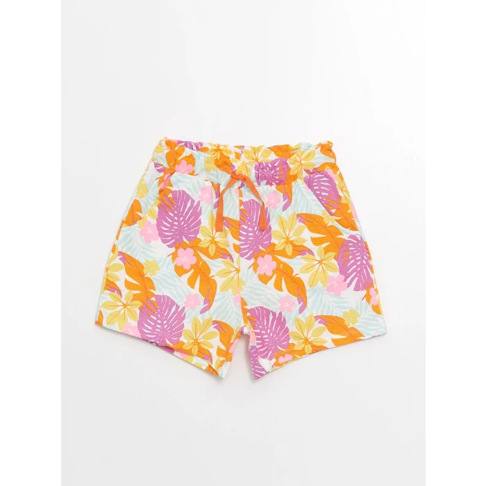 LCW Kids Sari Bisiklet Yaka Baskılı Kısa Kollu Kız Çocuk Tişört ve Şort