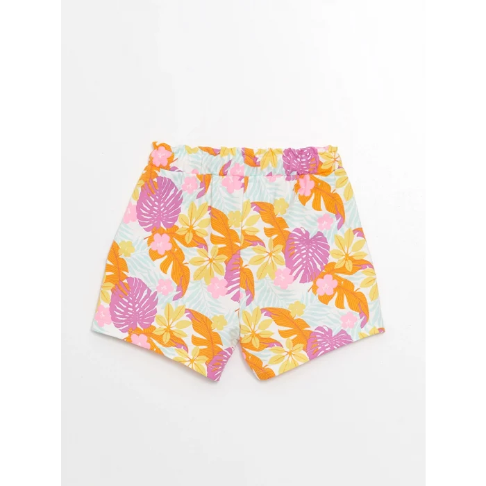 LCW Kids Sari Bisiklet Yaka Baskılı Kısa Kollu Kız Çocuk Tişört ve Şort