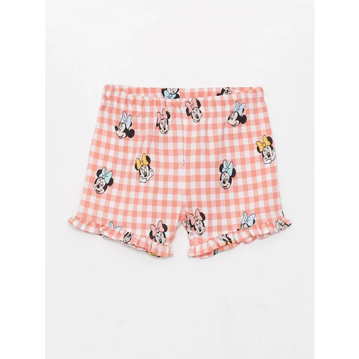 LCW baby Ekru Bebe Yaka Minnie ve Mickey Mouse Baskılı Kız Bebek Pijama Takım