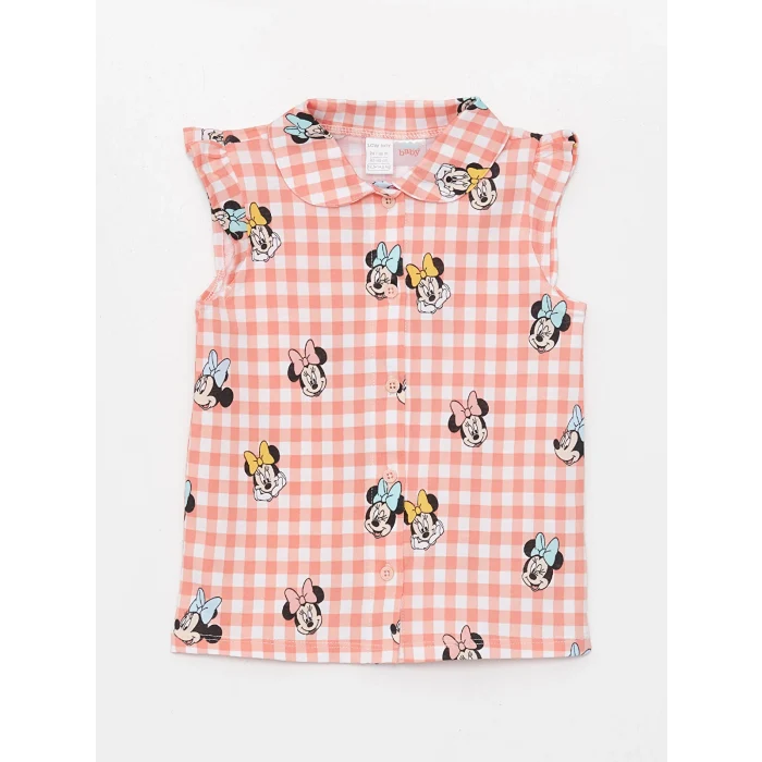 LCW baby Ekru Bebe Yaka Minnie ve Mickey Mouse Baskılı Kız Bebek Pijama Takım
