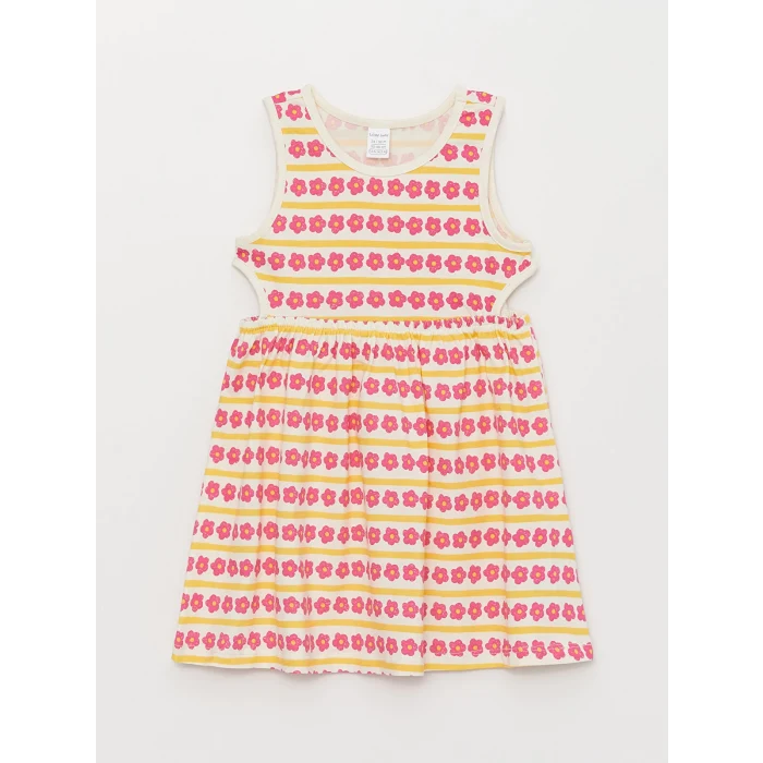 LCW baby Sari Bisiklet Yaka Baskılı Kız Bebek Elbise