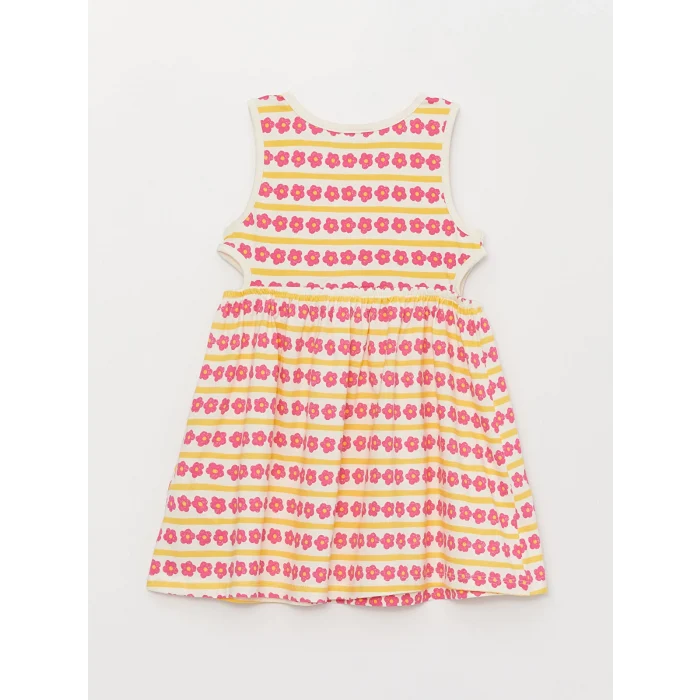 LCW baby Sari Bisiklet Yaka Baskılı Kız Bebek Elbise