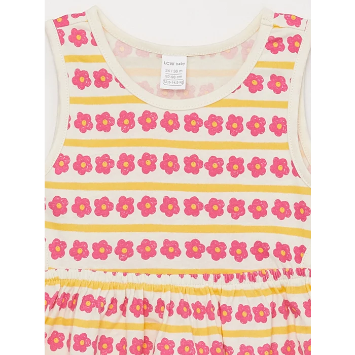 LCW baby Sari Bisiklet Yaka Baskılı Kız Bebek Elbise