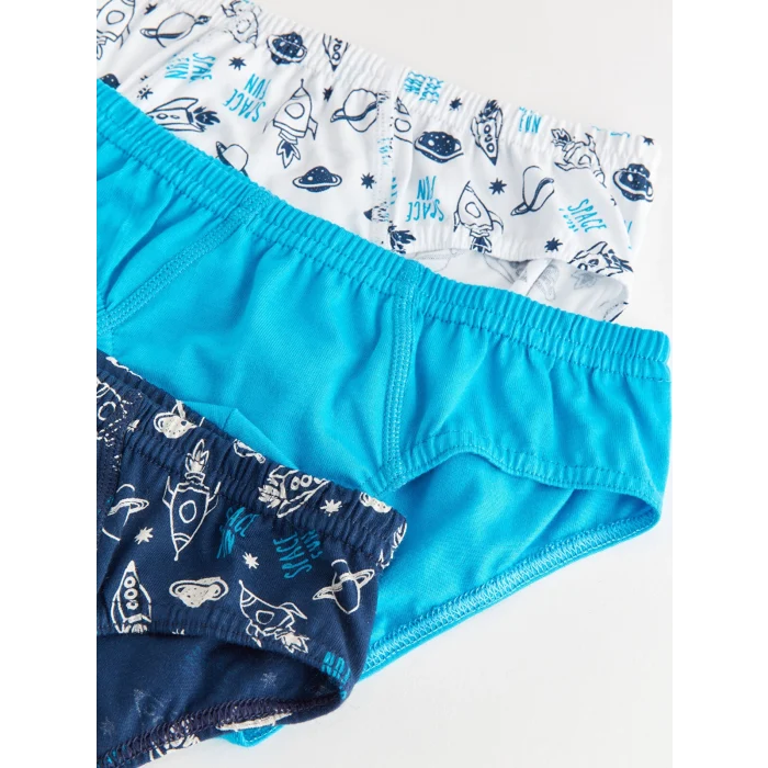LCW Kids Lacivert Baskılı Pamuklu Erkek Çocuk Külot 3lü