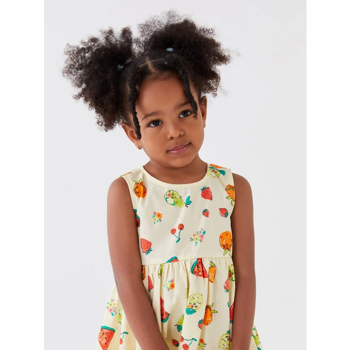 LCW baby Sari Bisiklet Yaka Desenli Kız Bebek Elbise