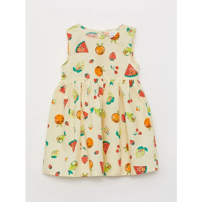 LCW baby Sari Bisiklet Yaka Desenli Kız Bebek Elbise