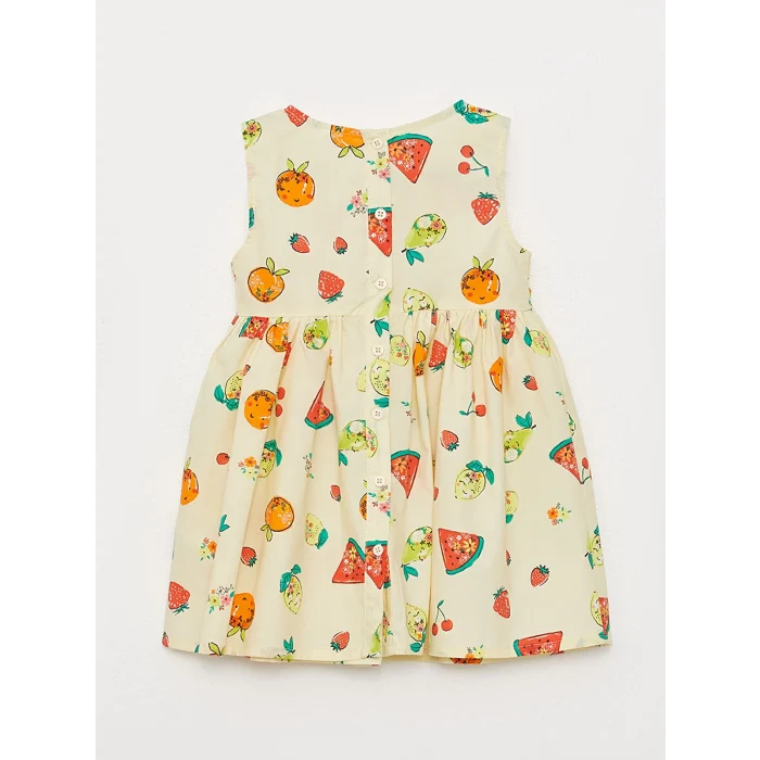 LCW baby Sari Bisiklet Yaka Desenli Kız Bebek Elbise